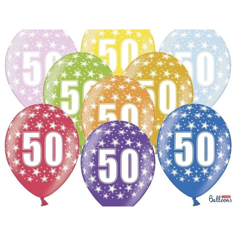 Balony 50th Birthday, Metallic Mix, 30 cm - 5 szt.